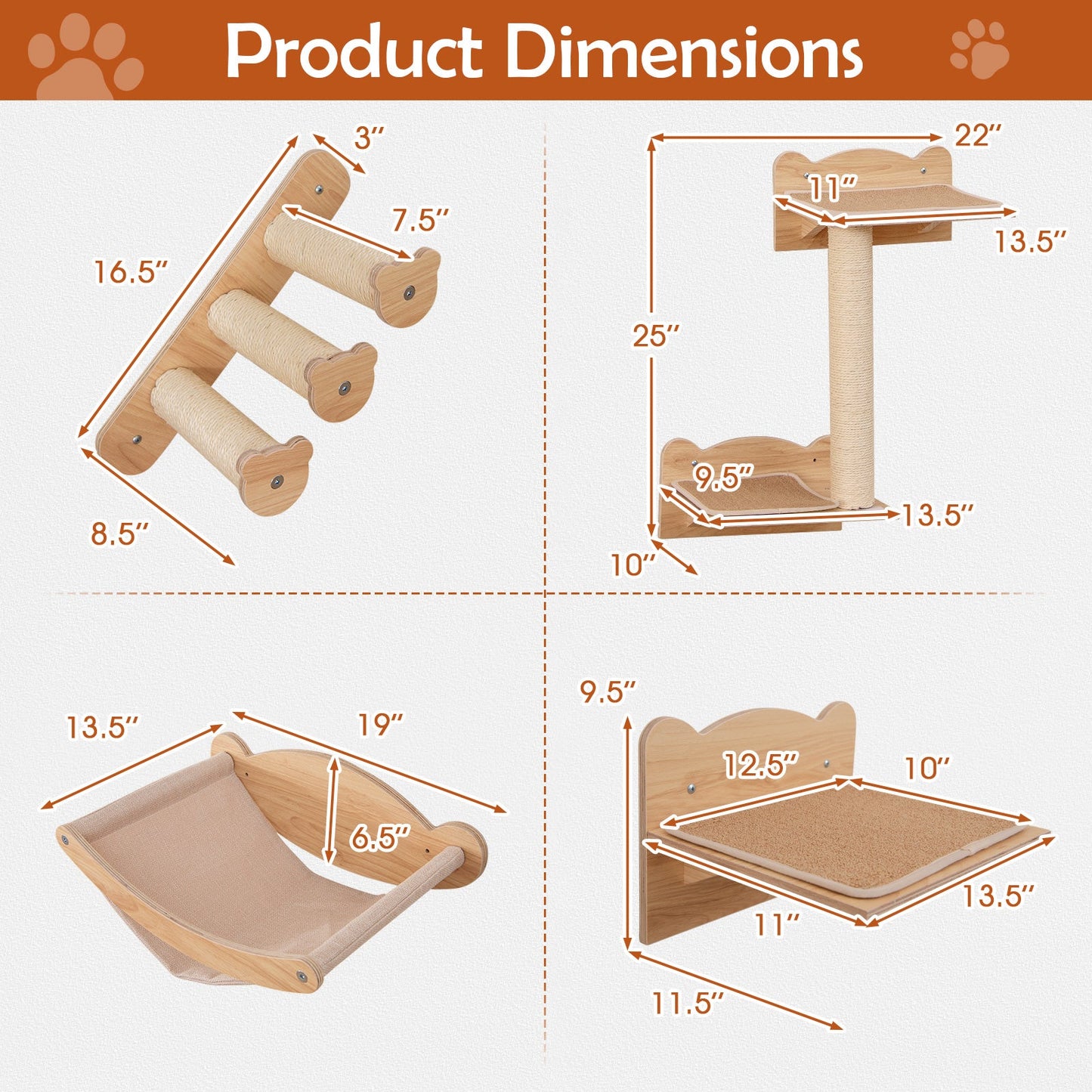 Premium Cat Wall Furniture Set with Hammock & Perch