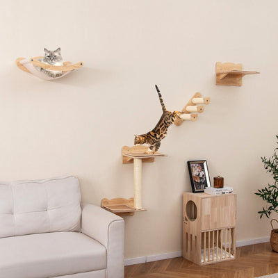 Conjunto de Muebles de Pared para Gatos Premium con Hamaca y Perchero