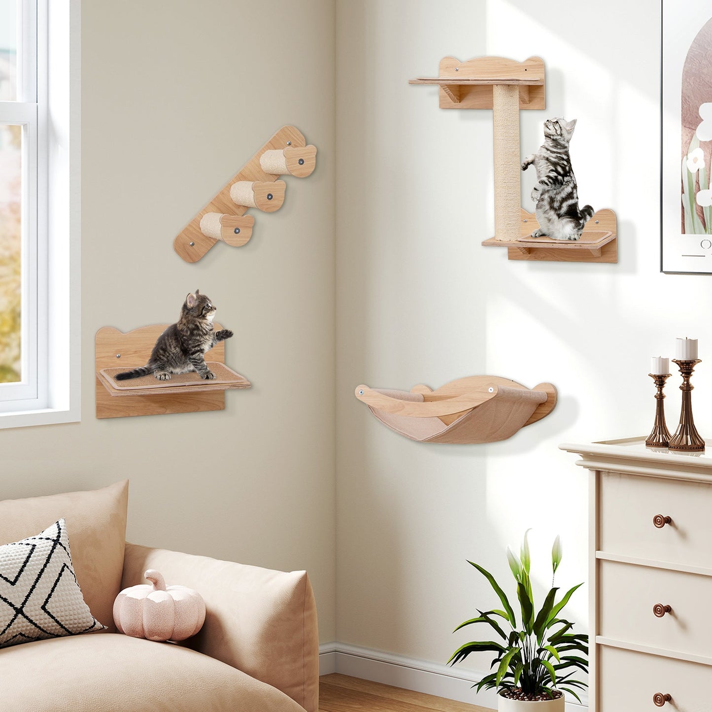 Premium Cat Wall Furniture Set with Hammock & Perch