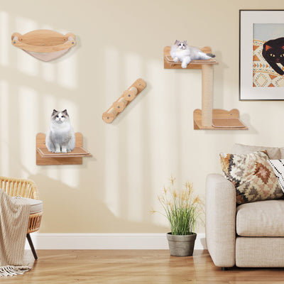 Conjunto de Muebles de Pared para Gatos Premium con Hamaca y Perchero