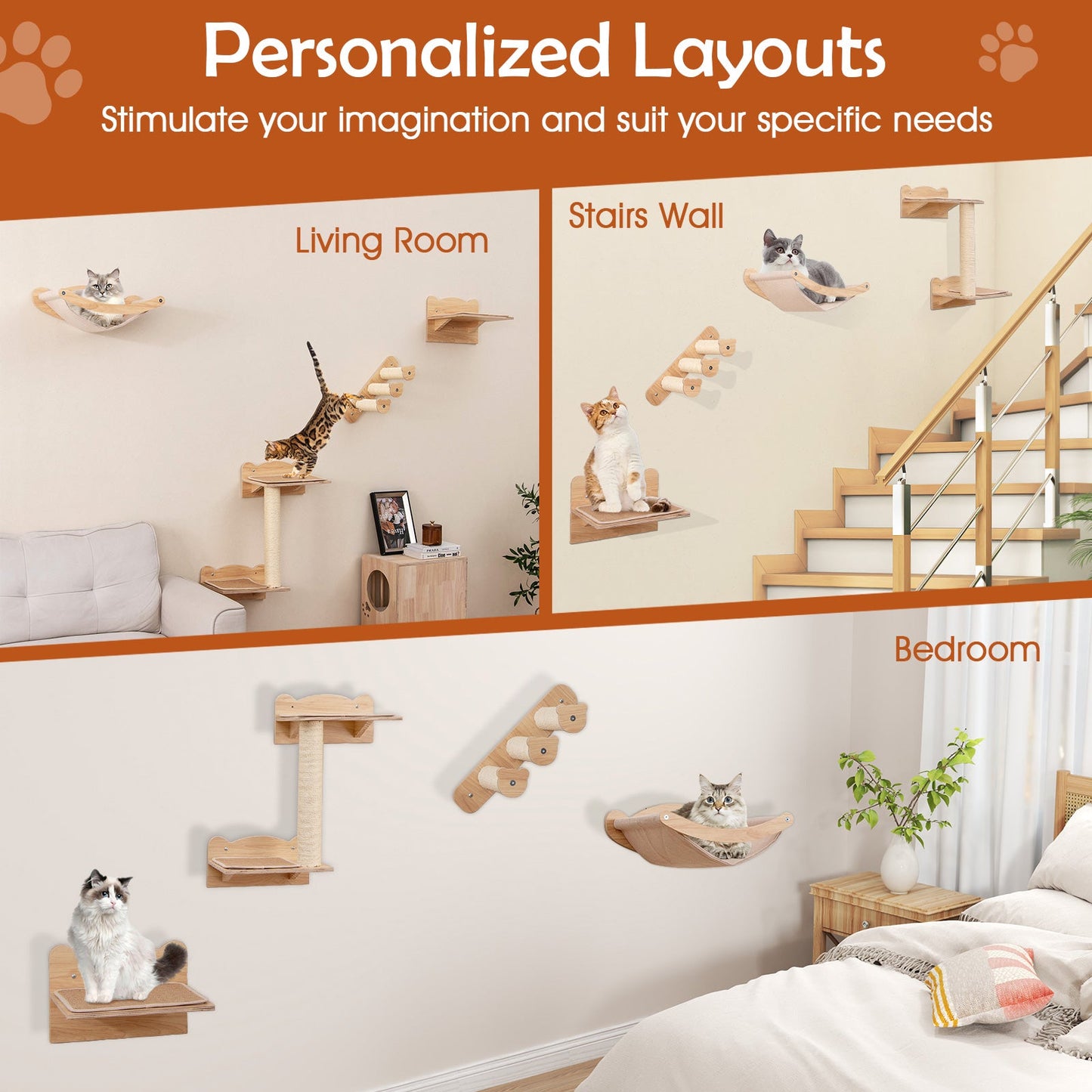 Premium Cat Wall Furniture Set with Hammock & Perch