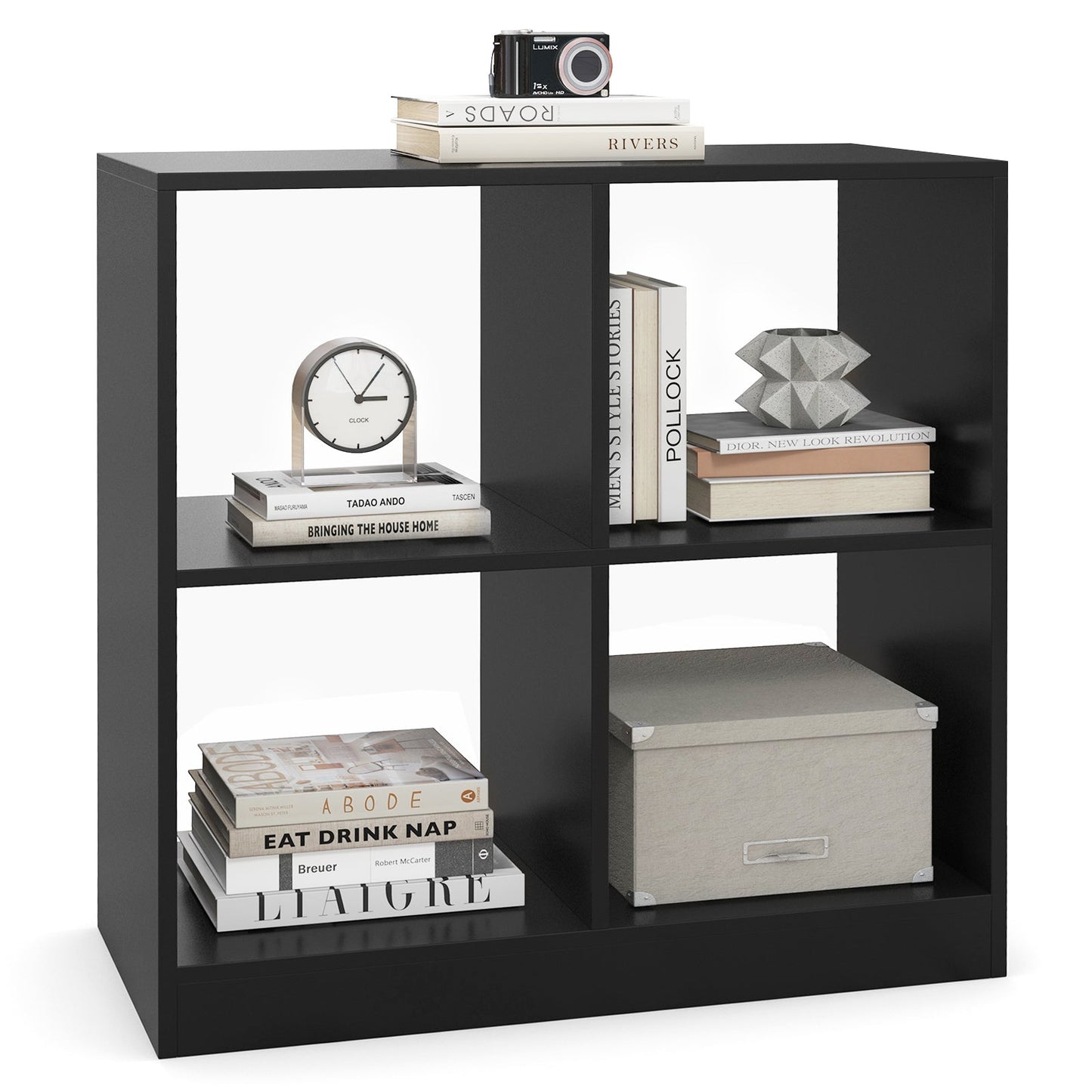 4-Cube Kids Bookcase with Open Shelves - Black
