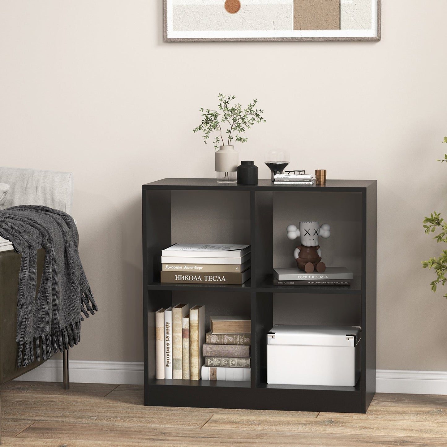 4-Cube Kids Bookcase with Open Shelves - Black