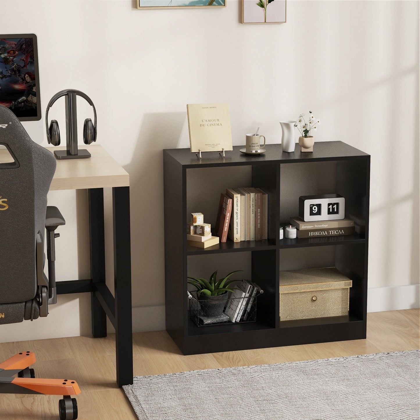 4-Cube Kids Bookcase with Open Shelves - Black