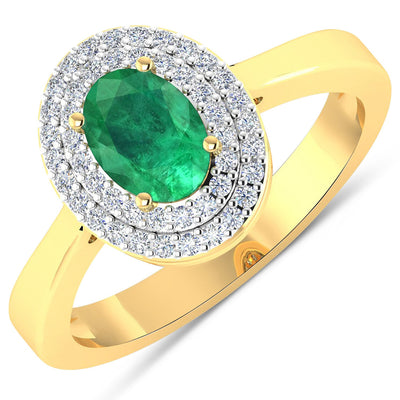0.88 Carat Zambian Emerald & Diamond 14K Yellow Gold Engagement Ring