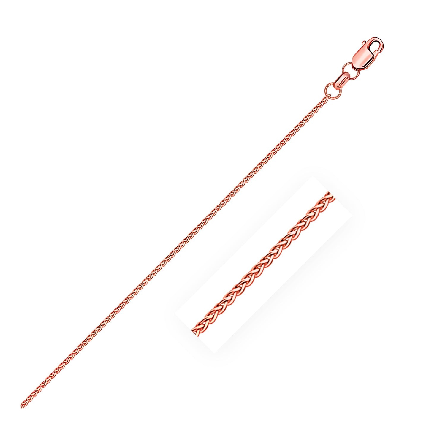14k Rose Gold Diamond Cut Round Wheat Chain - 1.1mm