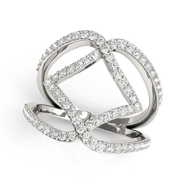 Bague à double bande en diamant au design entrelacé en or blanc 14 carats