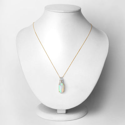 7.57 Carat Genuine Ethiopian Opal & Diamond 14K Yellow Gold Pendant