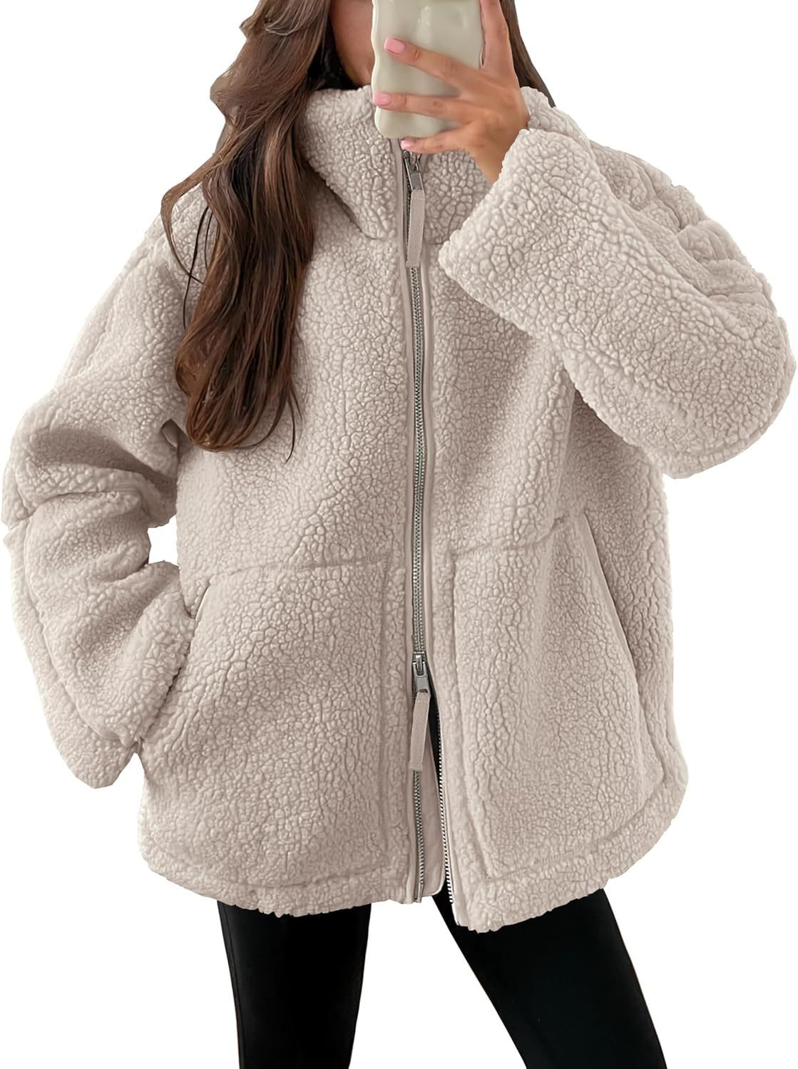 Manteau élégant d'hiver à col avec fermeture éclair et poches