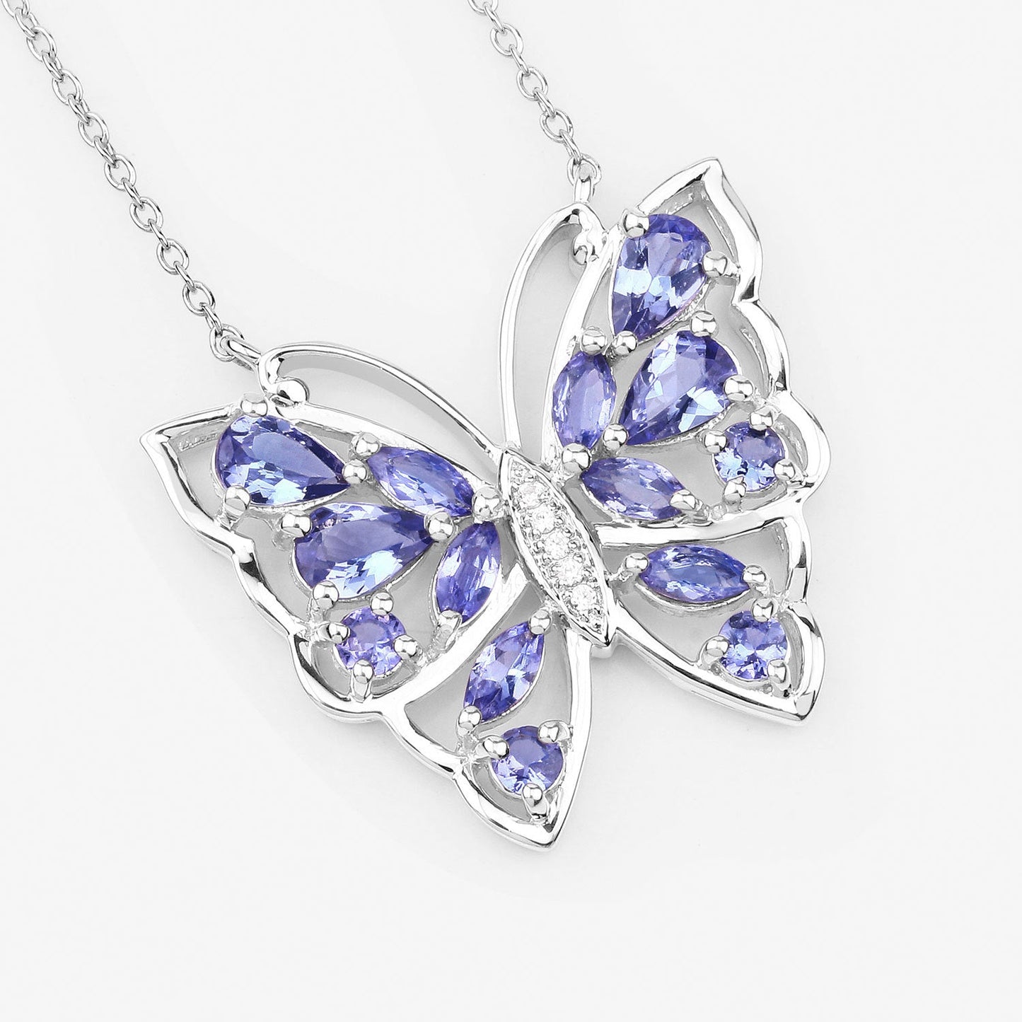 Collier en Tanzanite et Zircon Blanc de 2,76 Carats en Argent Sterling