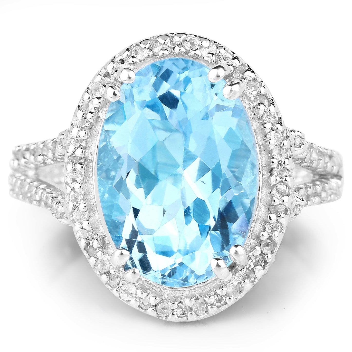 8.15 Carat Blue Topaz & White Topaz Sterling Silver Ring
