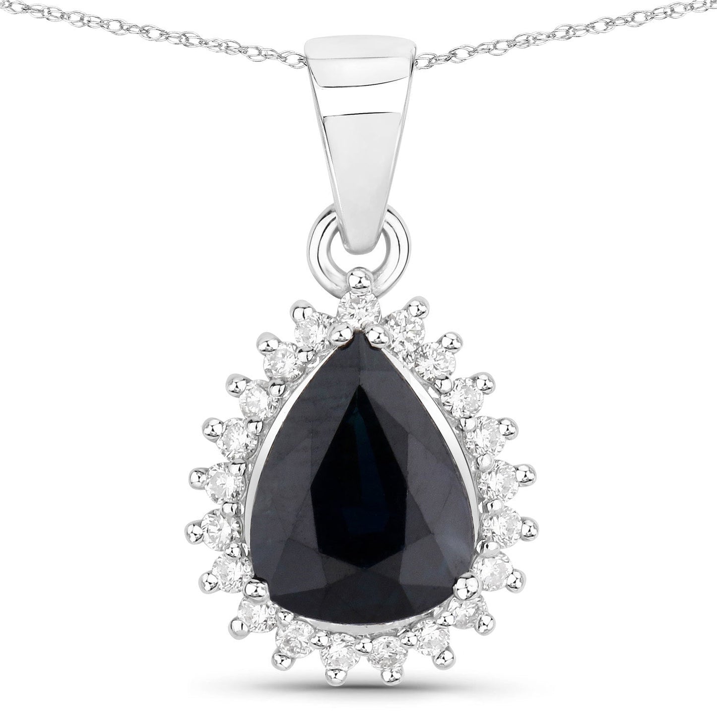 Pendentif en or blanc 14K avec saphir bleu de 2,09 carats et diamants