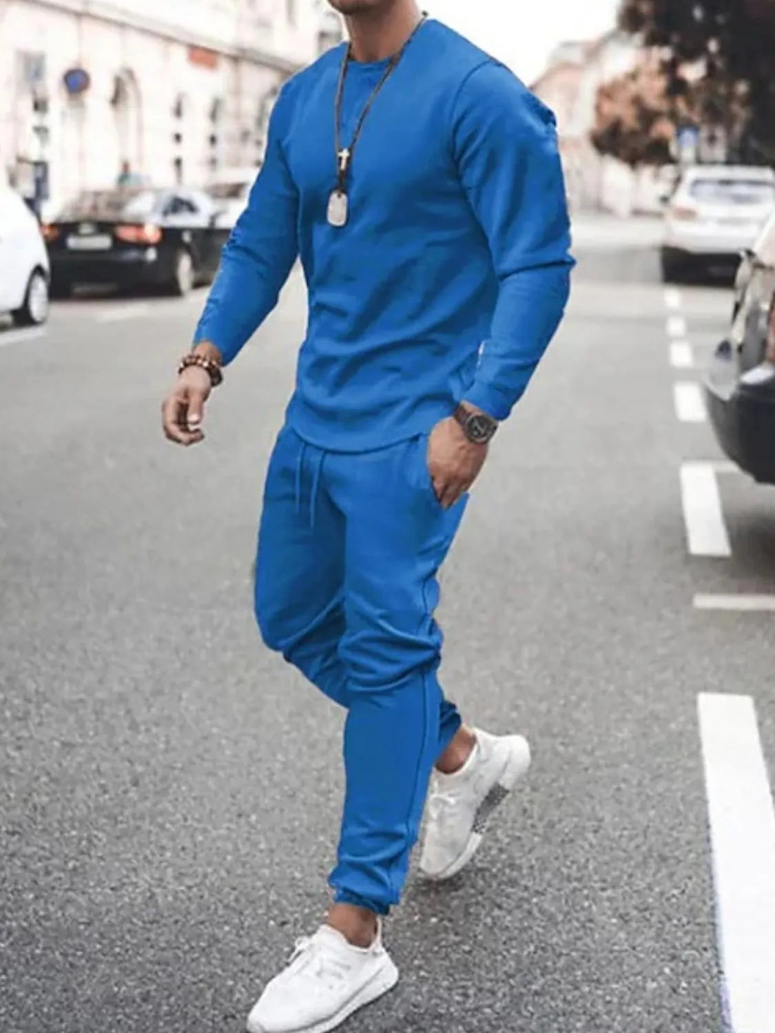 Ensemble haut à col rond à manches longues et pantalon grande taille pour hommes