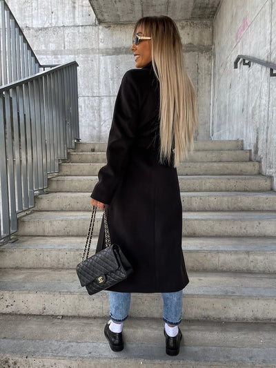 Double-Breasted Lapel Split Jacket with Belt for Women