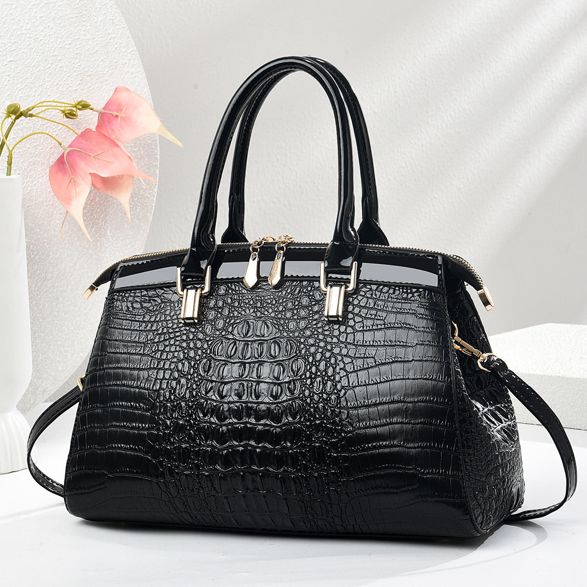 Elegant Patent Leather Large-Capacity Satchel Handbag