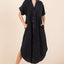 Robe Midi Boutonnée à Col V en Lavage Minéral