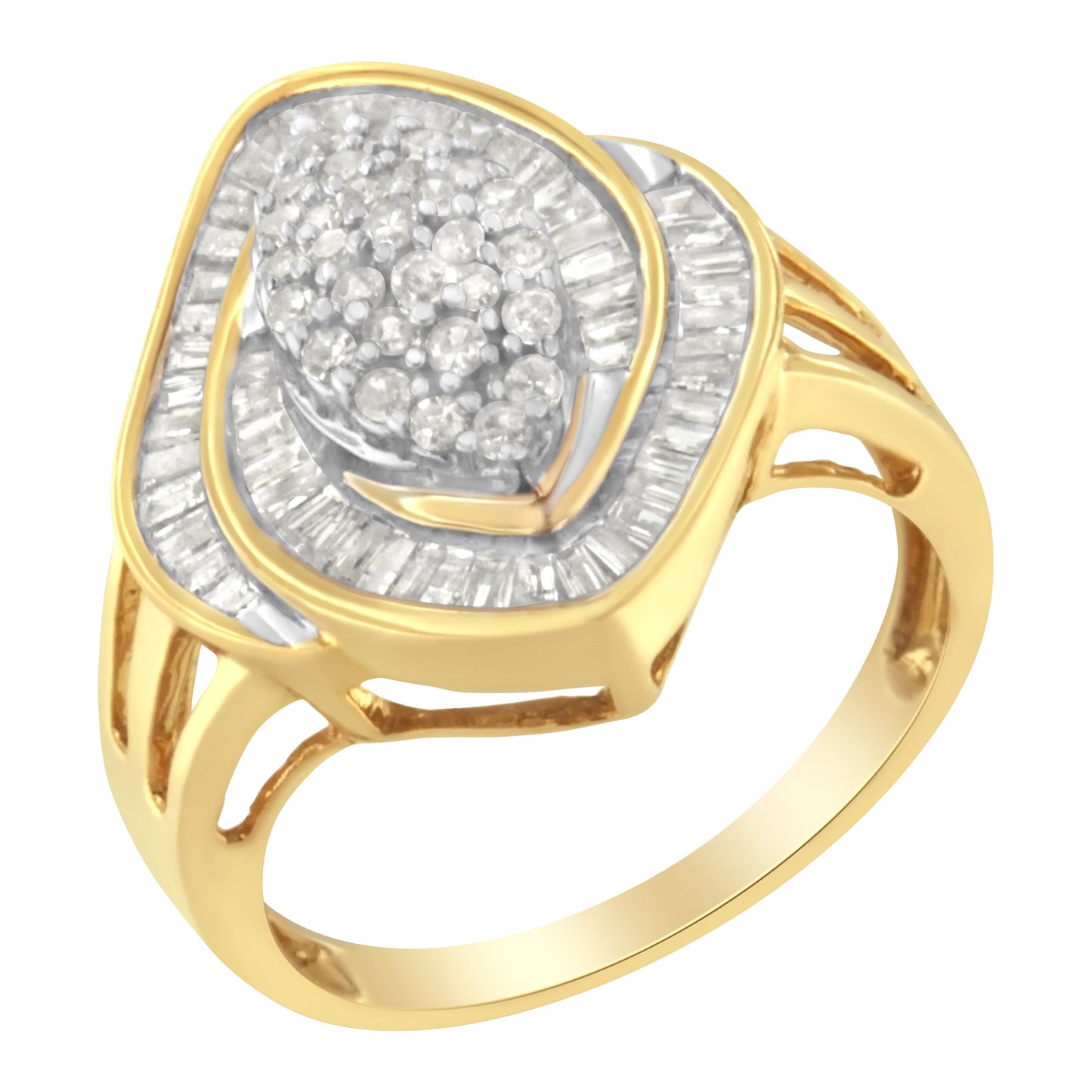 10K Yellow Gold Diamond Cluster Engagement Ring - Size 6