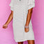 White Striped Round Neck Short Sleeve Mini Dress Casual & Playful Everyday Look Dress - Korvel
