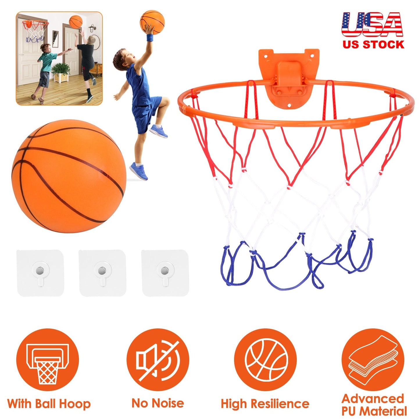 Balón de baloncesto silencioso con aro - Balón de entrenamiento de bajo ruido para interiores