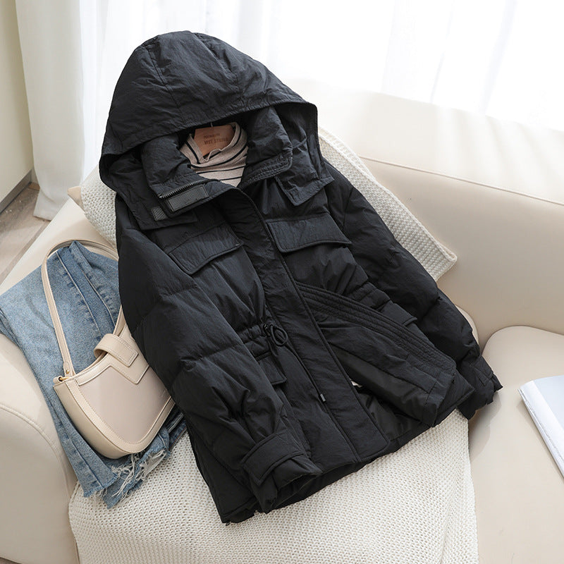 Mid-Length Hooded Puffer Jacket with Down Filling