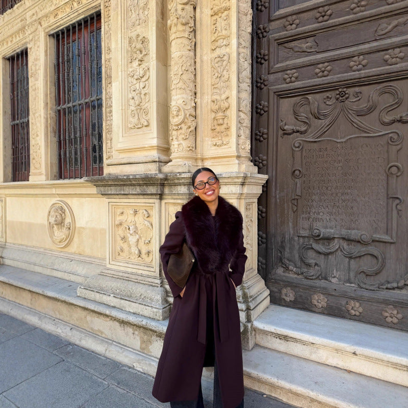 Manteau en Laine Chic pour Femmes avec Col en Fourrure Élégant