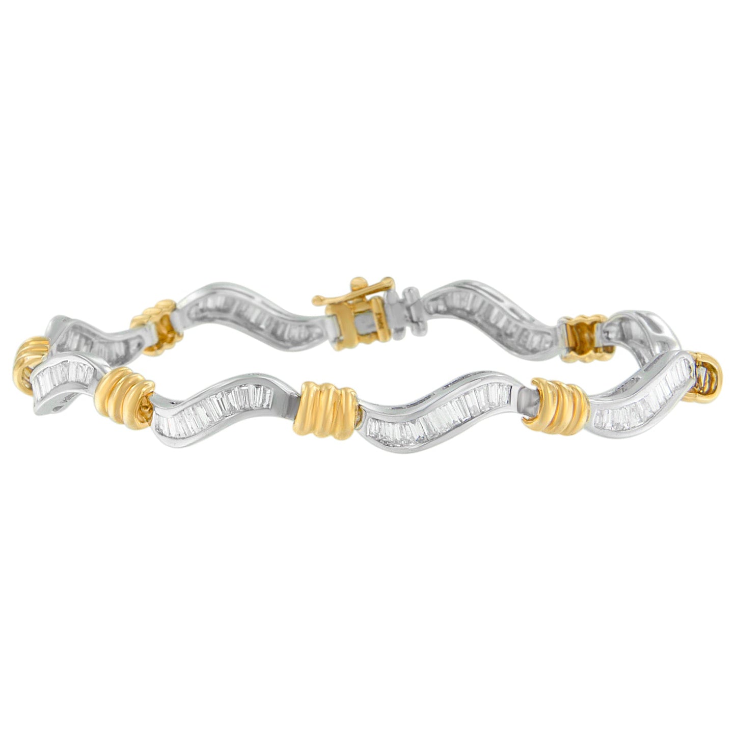 10K Two-Tone Gold Baguette Cut Diamond Spiral Bracelet
