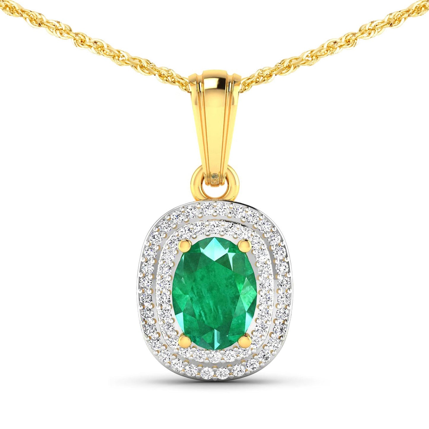 1.50 Carat Zambian Emerald & Diamond 14K Yellow Gold Pendant