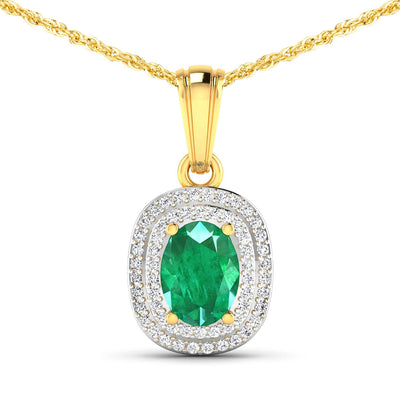 1.50 Carat Zambian Emerald & Diamond 14K Yellow Gold Pendant