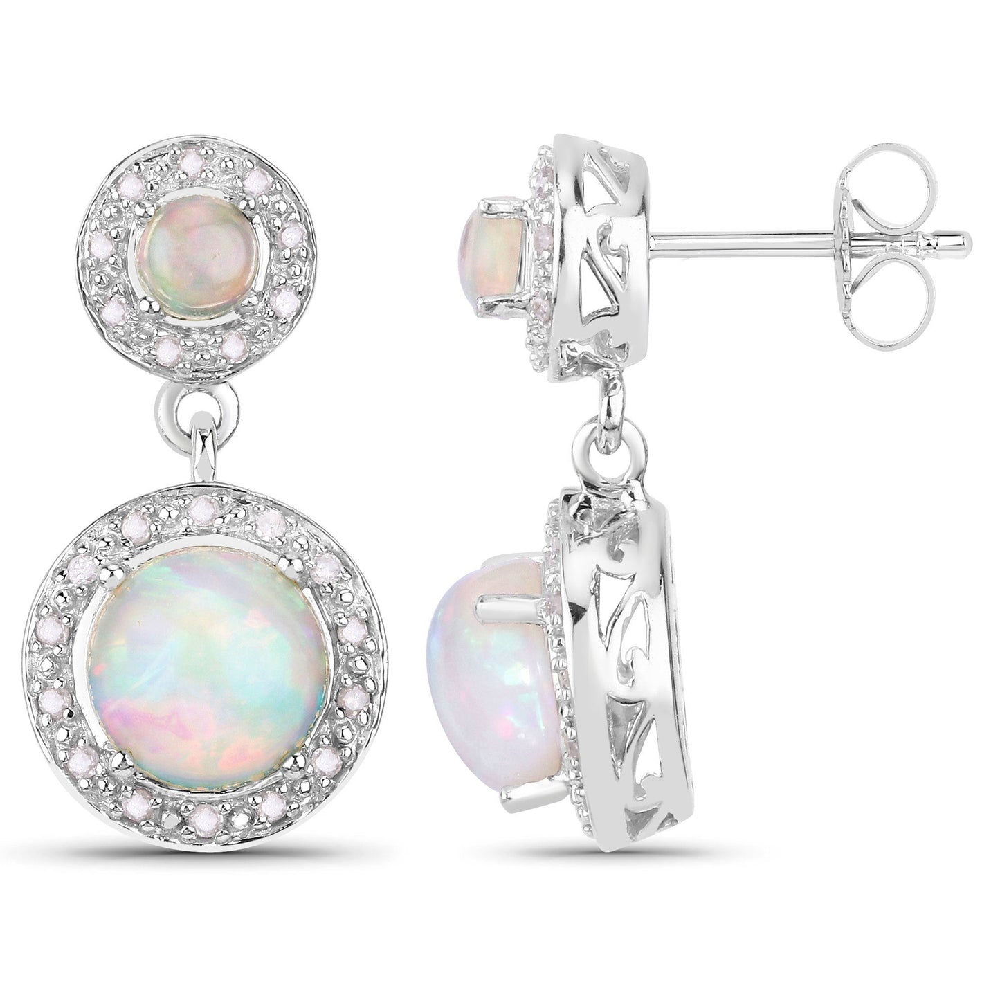 2.27 Carat Genuine Ethiopian Opal and Diamond Earrings in Sterling Silver