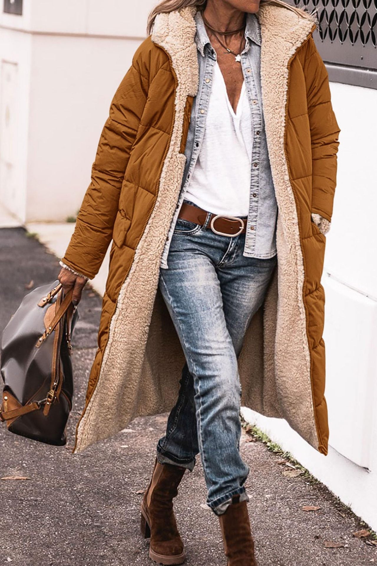 Elegant Solid Color Hooded Long Coat for Women