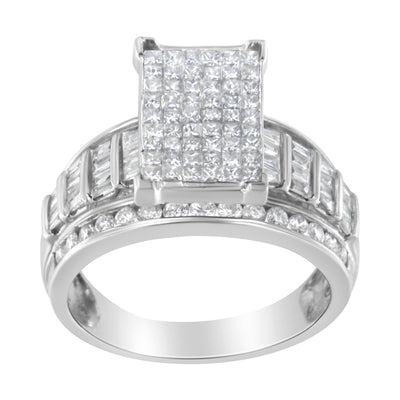 Anillo de Clúster Rectangular de Diamantes de Corte Mixto en Oro Blanco de 14K - Talla 5