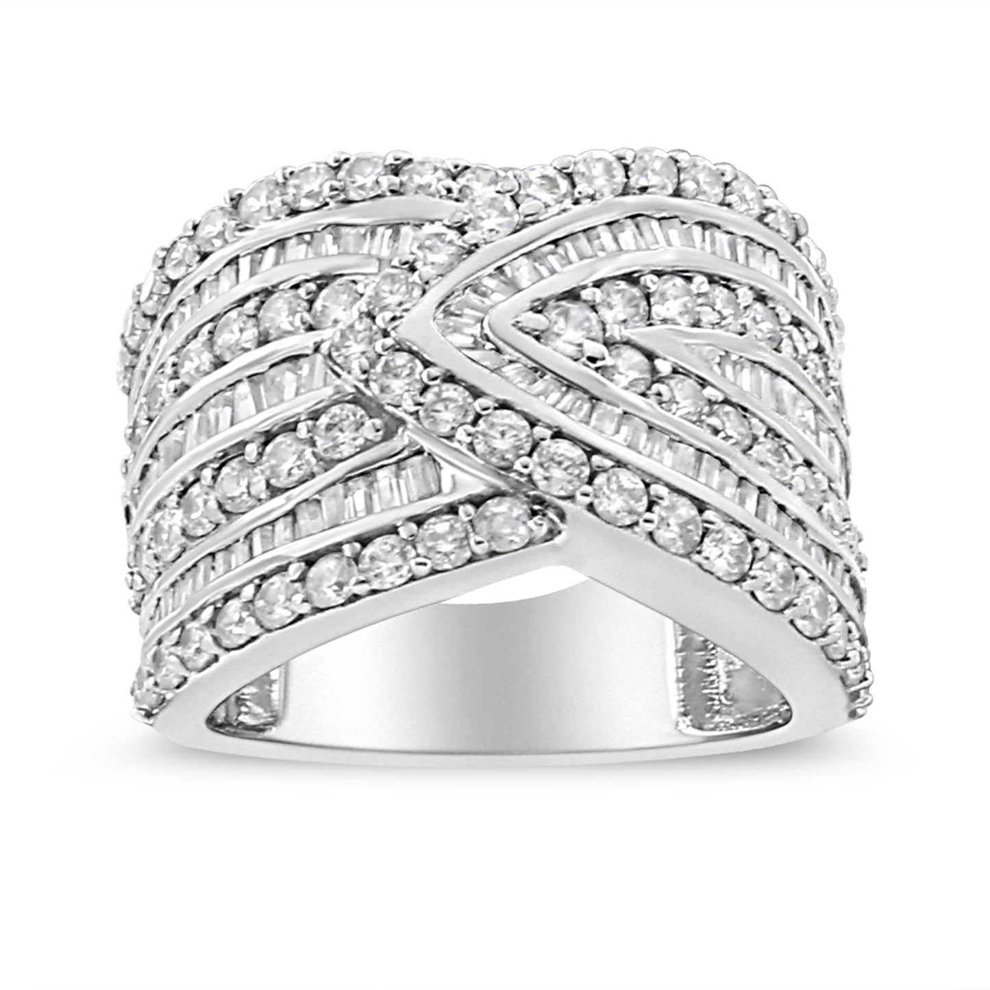 .925 Sterling Silver Diamond Multi Row Overlay Band Ring - Size 7
