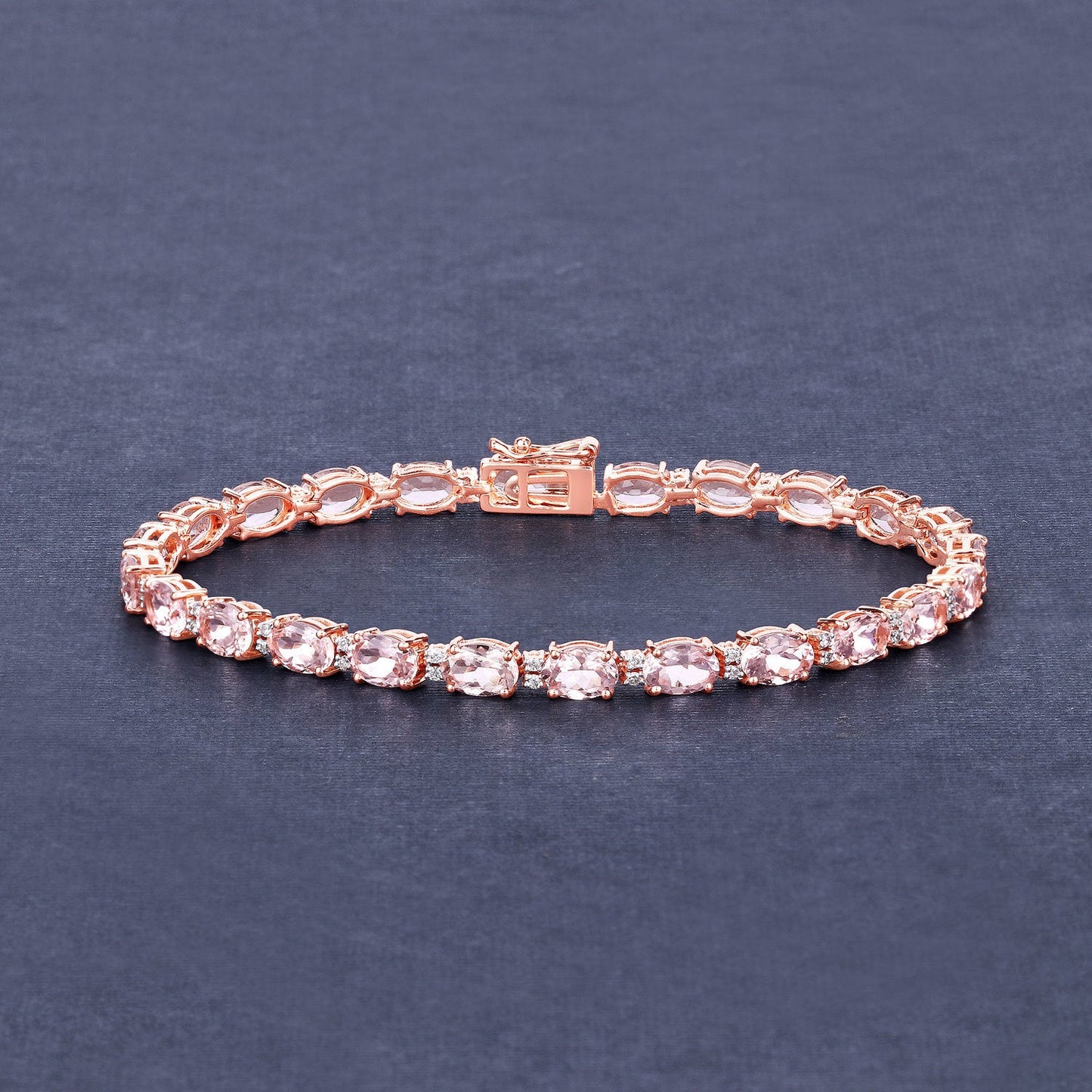 8.95 Carat Genuine Morganite and White Diamond Bracelet in 14K Rose Gold