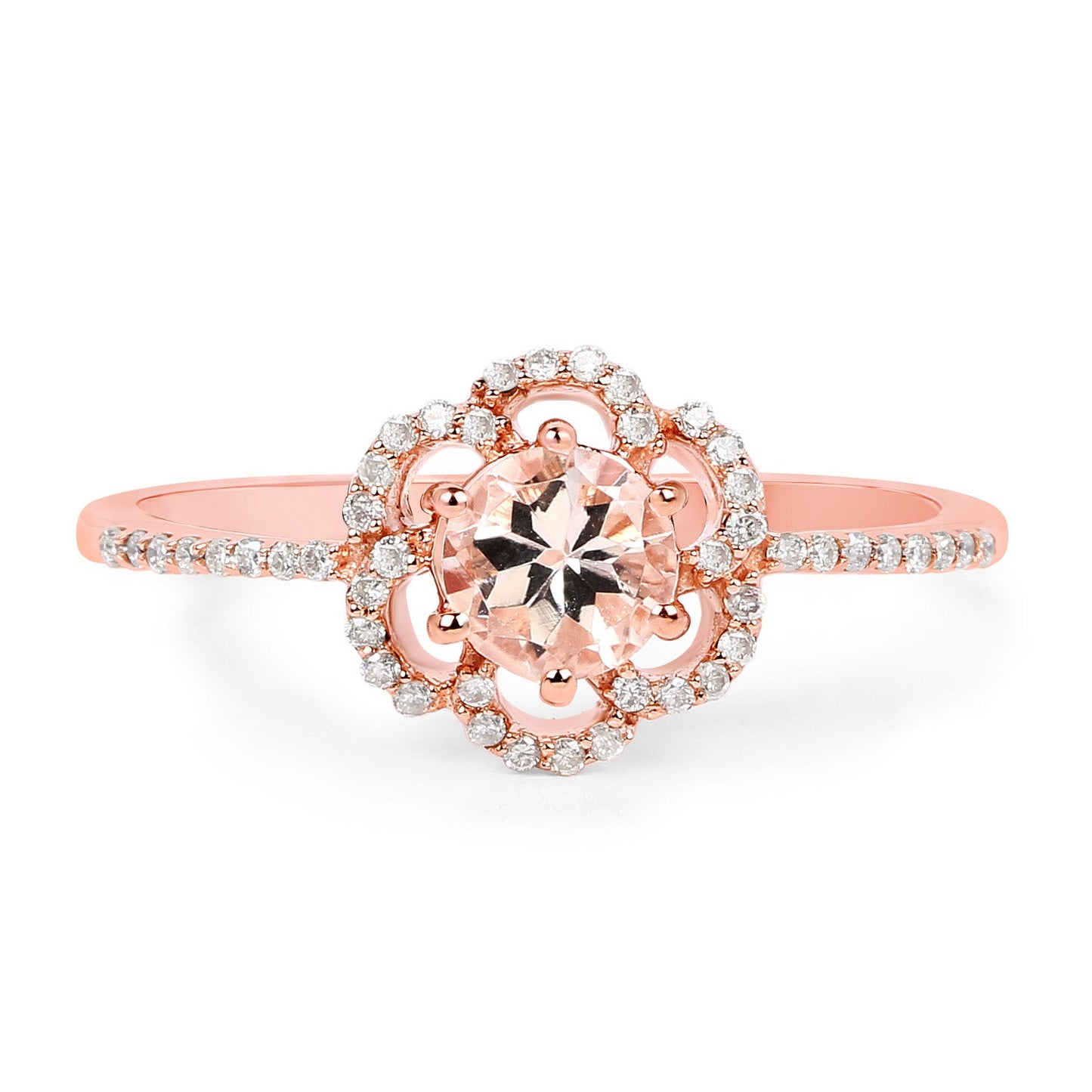 Anillo de Compromiso de Morganita y Diamante de 0.54 Quilates en Oro Rosa de 14K