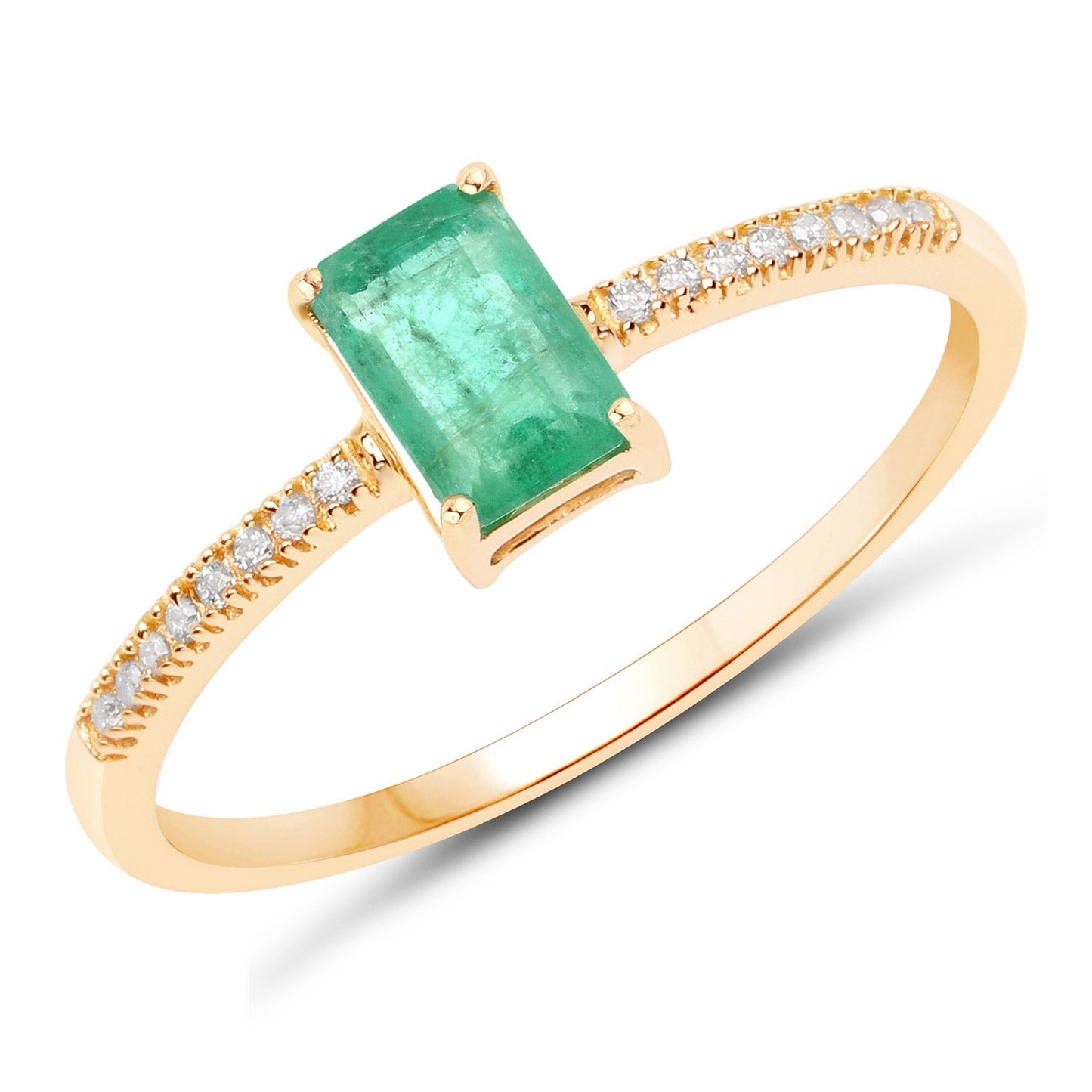Anillo de Compromiso de Esmeralda Zambiana de 0.59 Quilates y Diamante en Oro Amarillo de 14K