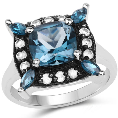 3.24 Carat London Blue Topaz & White Topaz Sterling Silver Ring