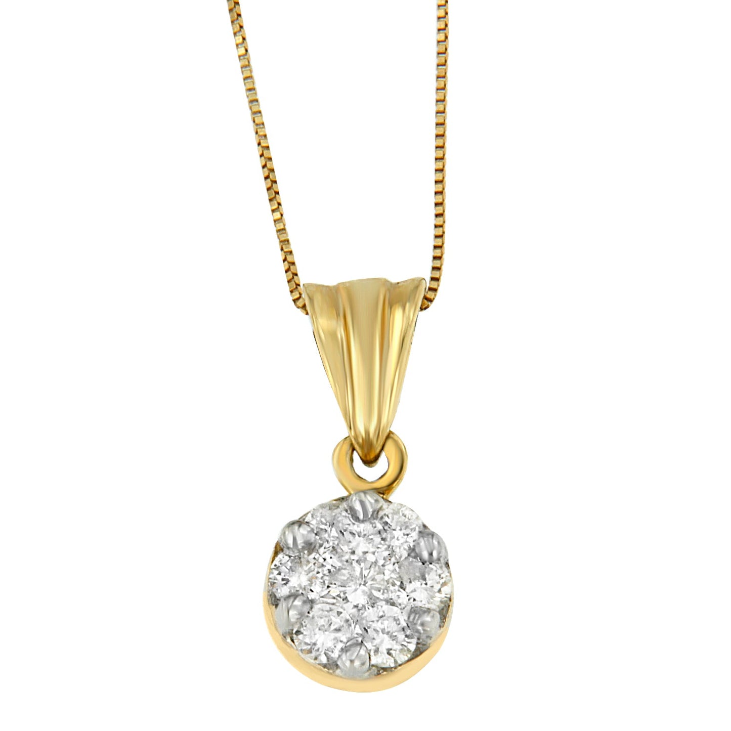14K Yellow Gold Round Cut Diamond Circle Pendant Necklace