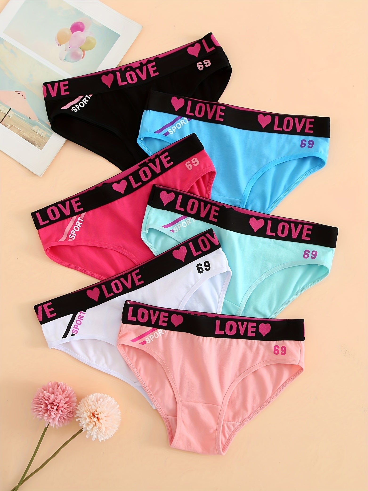 Vibrant 6-Pack Women's Seamless Bikini Briefs – Soft Cotton Underwear with Fun Alphabet Prints - Korvel