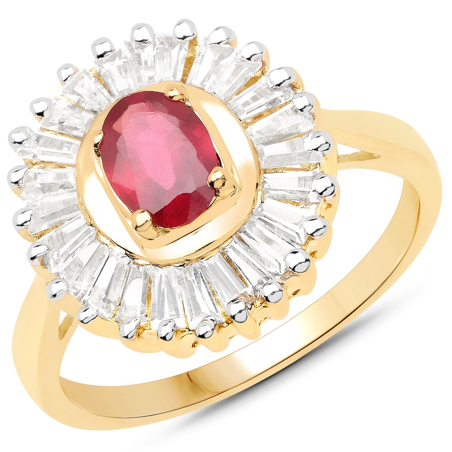 14K Yellow Gold Plated Ruby and White Topaz Cocktail Ring