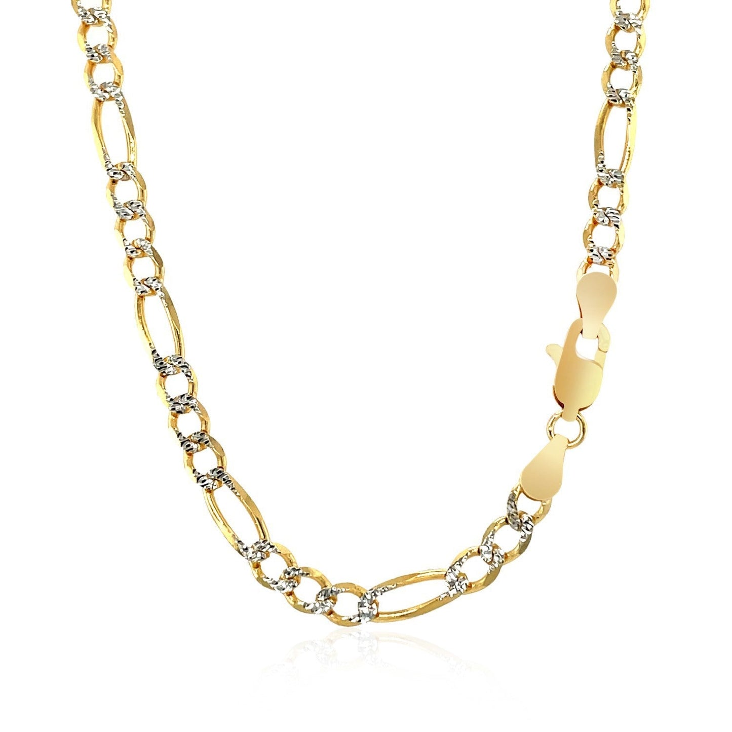 Cadena Figaro Sólida Pave de Oro Amarillo de 14K de 4.0mm