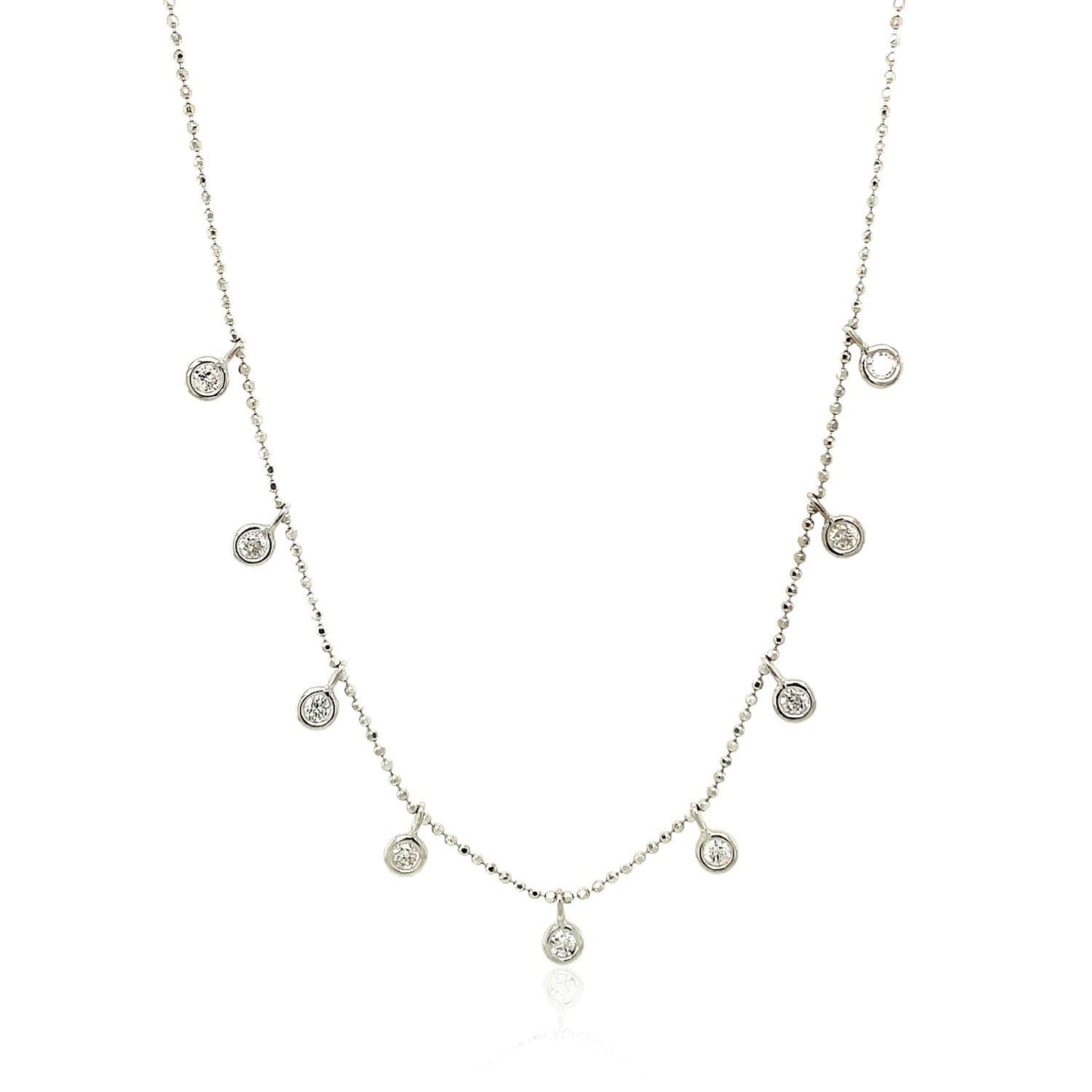 Collar de Oro Blanco de 14k con Charms de Diamante Redondo
