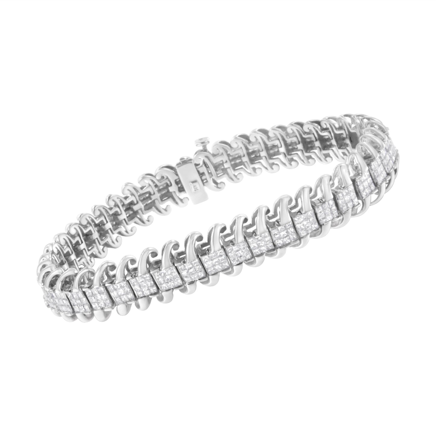 Bracelet de tennis en diamant taille princesse en or blanc 14K