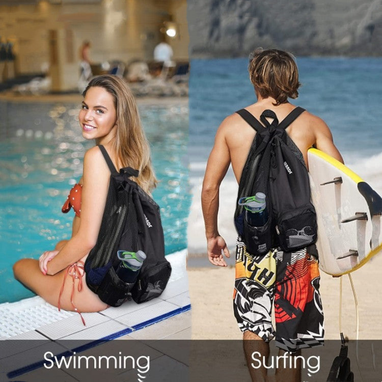 Sac à dos en maille avec cordon de serrage pour aventures à la plage