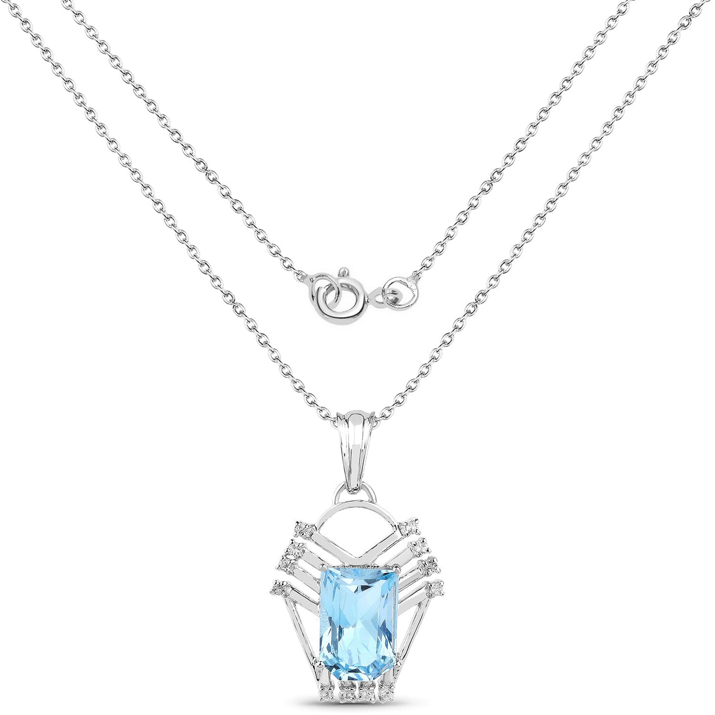 5.76 Carat Genuine Swiss Blue Topaz & White Topaz Pendant