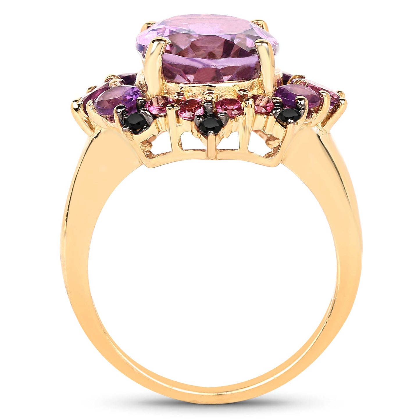14K Yellow Gold Plated Amethyst & Diamond Cocktail Ring