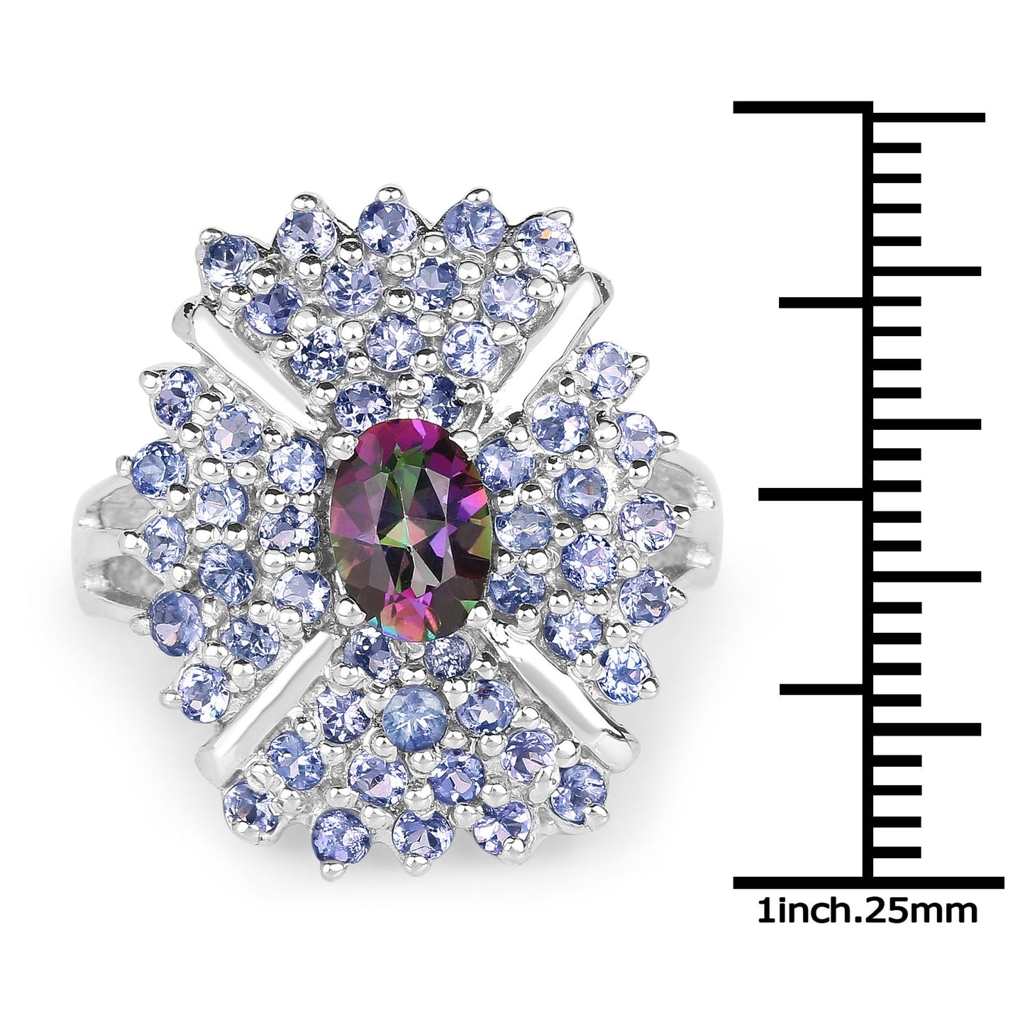 Bague en argent sterling avec topaze mystique de 2,86 carats et tanzanite