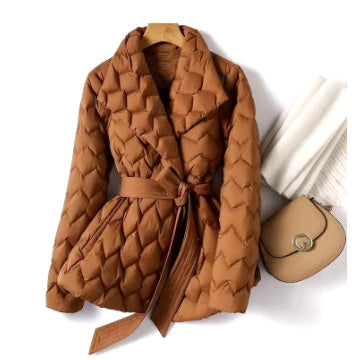 Chaqueta Puffer de Punto Ripple para Invierno con Cinturón