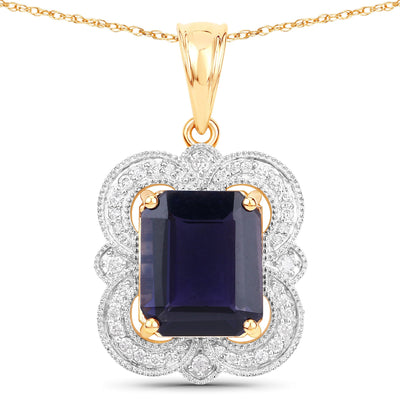 Pendentif en or jaune 14K avec iolite de 4,07 carats et diamants