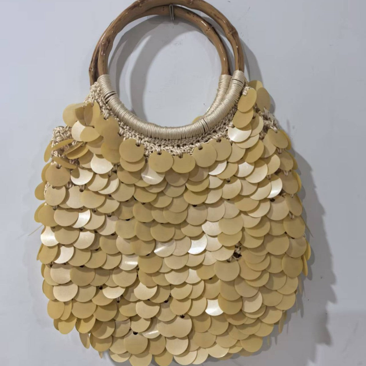 High-End Handmade Natural Sequin Shoulder Bag for Women