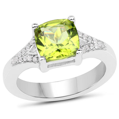 2.27 Carat Genuine Peridot and White Zircon Sterling Silver Ring